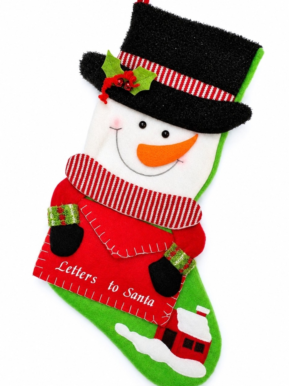 Classic Snowman Christmas Stocking Letters to Santa Red Green Holiday Felt Decor